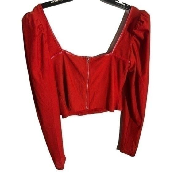 New Guess Red Corset Long-Sleeved Crop Top​​​​​​​​​​​​​​​​​​​​​ - Picture 2 of 11
